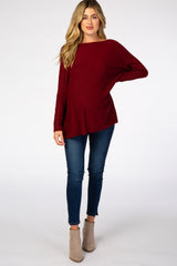 Burgundy Soft Knit Boatneck Dolman Sleeve Maternity Sweater