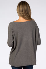 Grey Soft Knit Boatneck Dolman Sleeve Sweater