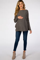 Grey Soft Knit Boatneck Dolman Sleeve Maternity Sweater