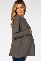 Grey Soft Knit Boatneck Dolman Sleeve Maternity Sweater