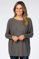 Grey Soft Knit Boatneck Dolman Sleeve Maternity Sweater