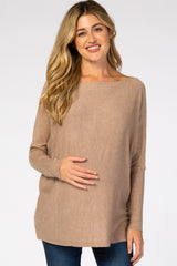 Mocha Soft Knit Boatneck Dolman Sleeve Maternity Sweater