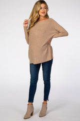 Mocha Soft Knit Boatneck Dolman Sleeve Maternity Sweater