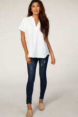 White Short Sleeve V-Neck Blouse