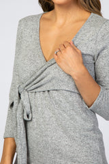 Heather Grey Brushed Knit Wrap Fitted Nursing Dress