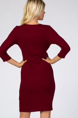 Burgundy Brushed Knit Wrap Fitted Nursing Dress