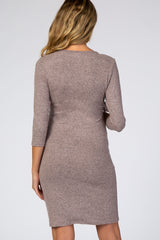 Pink Brushed Knit Wrap Fitted Maternity/Nursing Dress