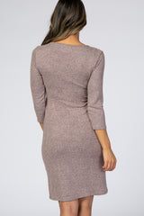 Pink Brushed Knit Wrap Fitted Nursing Dress