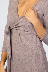 Pink Brushed Knit Wrap Fitted Nursing Dress