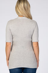 Heather Grey Soft Brushed Knit Mock Neck Maternity Top