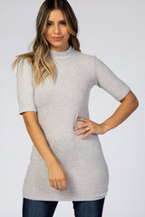 Heather Grey Soft Brushed Knit Mock Neck Maternity Top