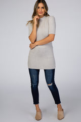 Heather Grey Soft Brushed Knit Mock Neck Top