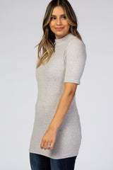 Heather Grey Soft Brushed Knit Mock Neck Top