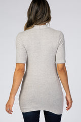 Heather Grey Soft Brushed Knit Mock Neck Top