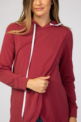 Red Layered Front Maternity/Nursing Fleece Hoodie