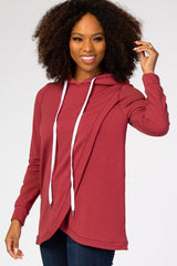 Red Layered Front Nursing Fleece Hoodie