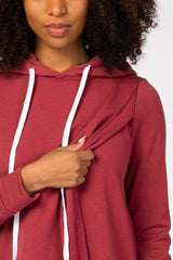 Red Layered Front Nursing Fleece Hoodie