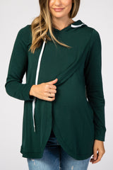 Forest Green Layered Front Maternity/Nursing Fleece Hoodie