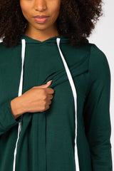 Forest Green Layered Front Nursing Fleece Hoodie