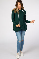 Forest Green Layered Front Maternity/Nursing Fleece Hoodie