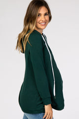 Forest Green Layered Front Maternity/Nursing Fleece Hoodie