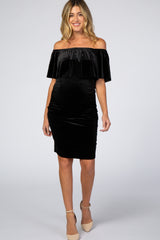 Black Velvet Off Shoulder Fitted Maternity Dress