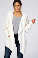 Ivory Fuzzy Hooded Long Sleeve Maternity Jacket