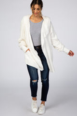 Ivory Fuzzy Hooded Long Sleeve Jacket