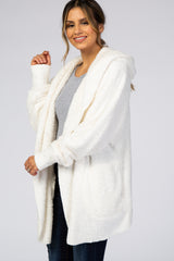 Ivory Fuzzy Hooded Long Sleeve Jacket