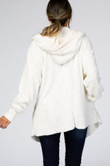 Ivory Fuzzy Hooded Long Sleeve Jacket