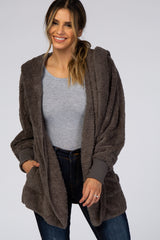 Charcoal Fuzzy Hooded Long Sleeve Jacket