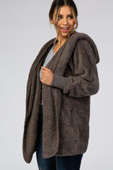 Charcoal Fuzzy Hooded Long Sleeve Jacket