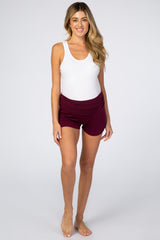 Burgundy Ruched Side Maternity Lounge Shorts