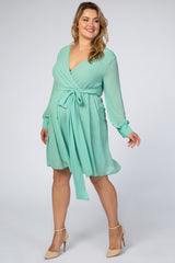 Mint Green Chiffon Plus Maternity Wrap Dress