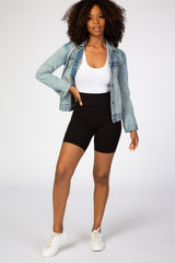 Black Ribbed Maternity Bike Shorts