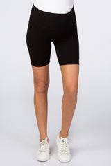 Black Ribbed Maternity Bike Shorts