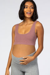 Mauve Ribbed Squared Neck Maternity Bralette