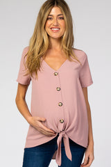 Dark Mauve Button Tie Front Maternity Top