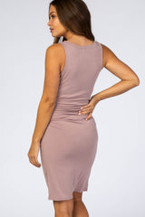 Mauve Sleeveless Ruched Fitted Maternity Dress