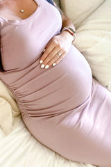 Mauve Sleeveless Ruched Fitted Maternity Dress