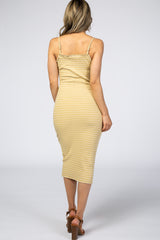 Yellow Striped Button Front Fitted Dress