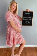 Red Floral Ruffle Tiered Button Front Maternity Dress