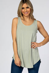 Light Olive Rounded Hem Sleeveless Maternity Top