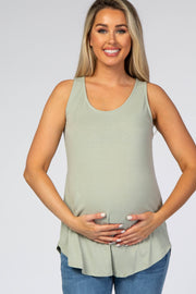 Light Olive Rounded Hem Sleeveless Maternity Top