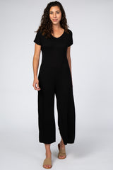 Black Short Sleeve Wide Leg Maternity Jumpsuit