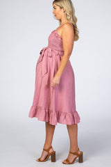 Pink Ruffle Smocked Maternity Dress