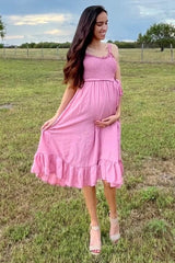 Pink Ruffle Smocked Maternity Dress