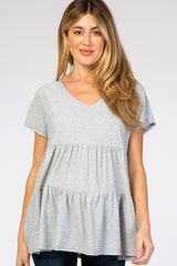 Heather Grey Swiss Dot Tiered Maternity Top