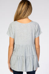 Heather Grey Swiss Dot Tiered Maternity Top