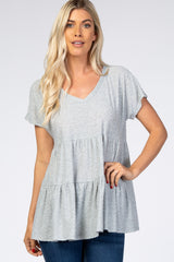 Heather Grey Swiss Dot Tiered Maternity Top